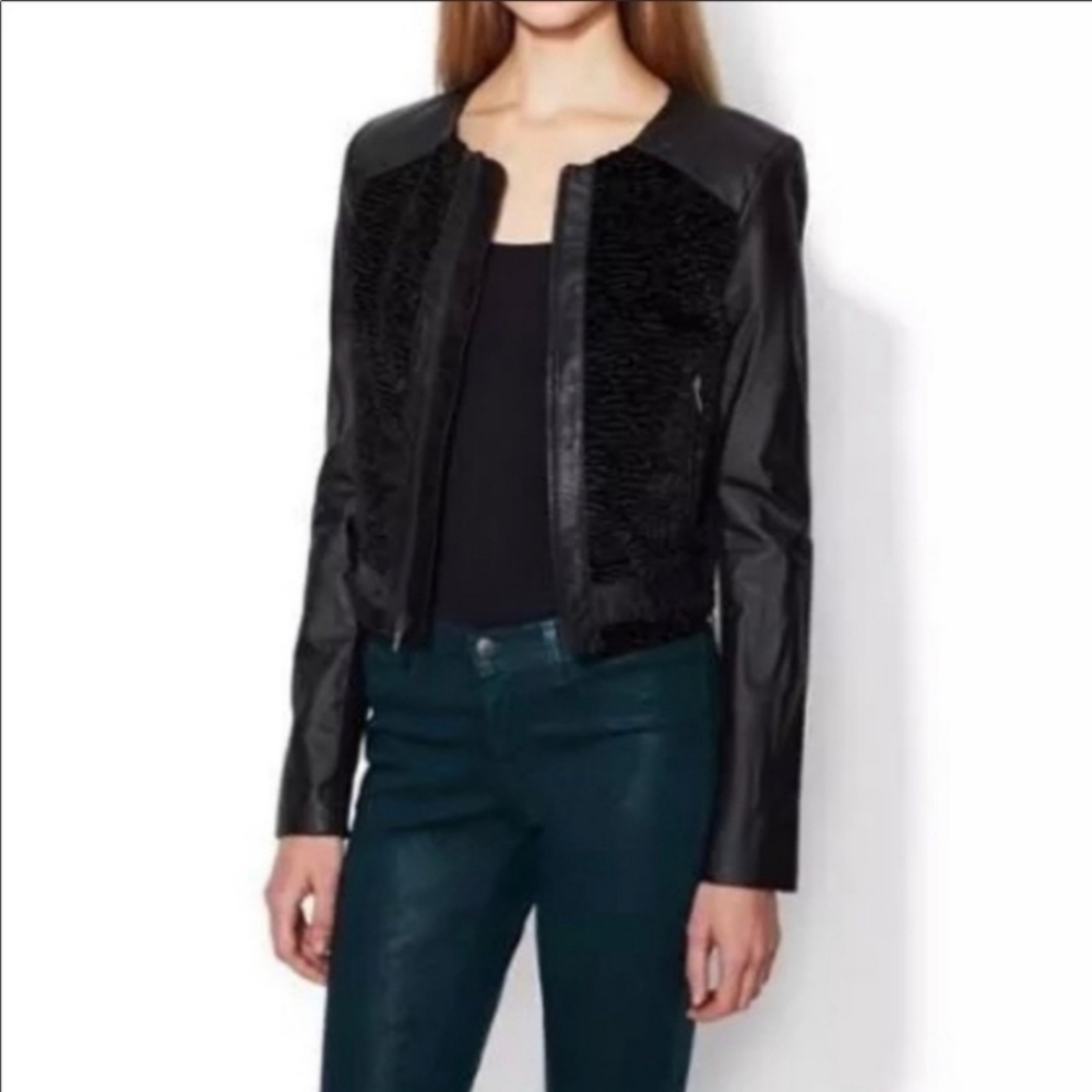 Bcbg Bernice Black Leather Mixed Jacket